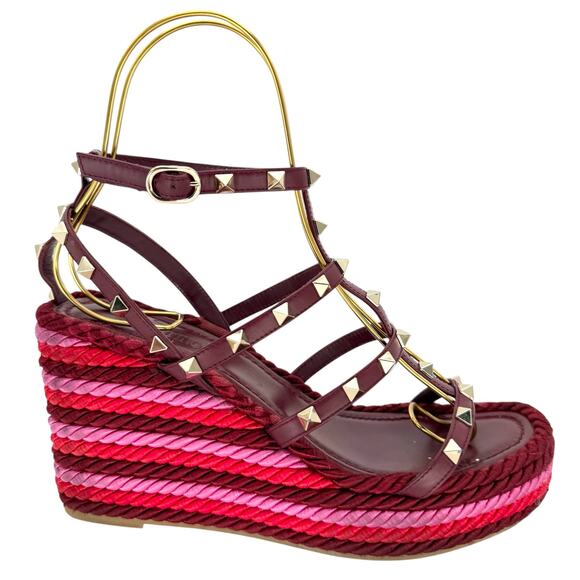 VALENTINO GARAVANI Torchon Rockstud Wedge Sandal EU 39 US 9 Red Pink Platform - Picture 1 of 11